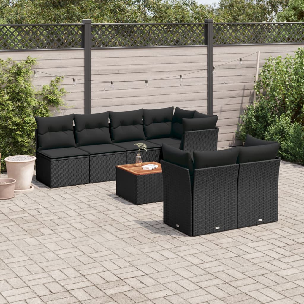 vidaXL Salon de jardin 6 pcs avec coussins noir résine tressée