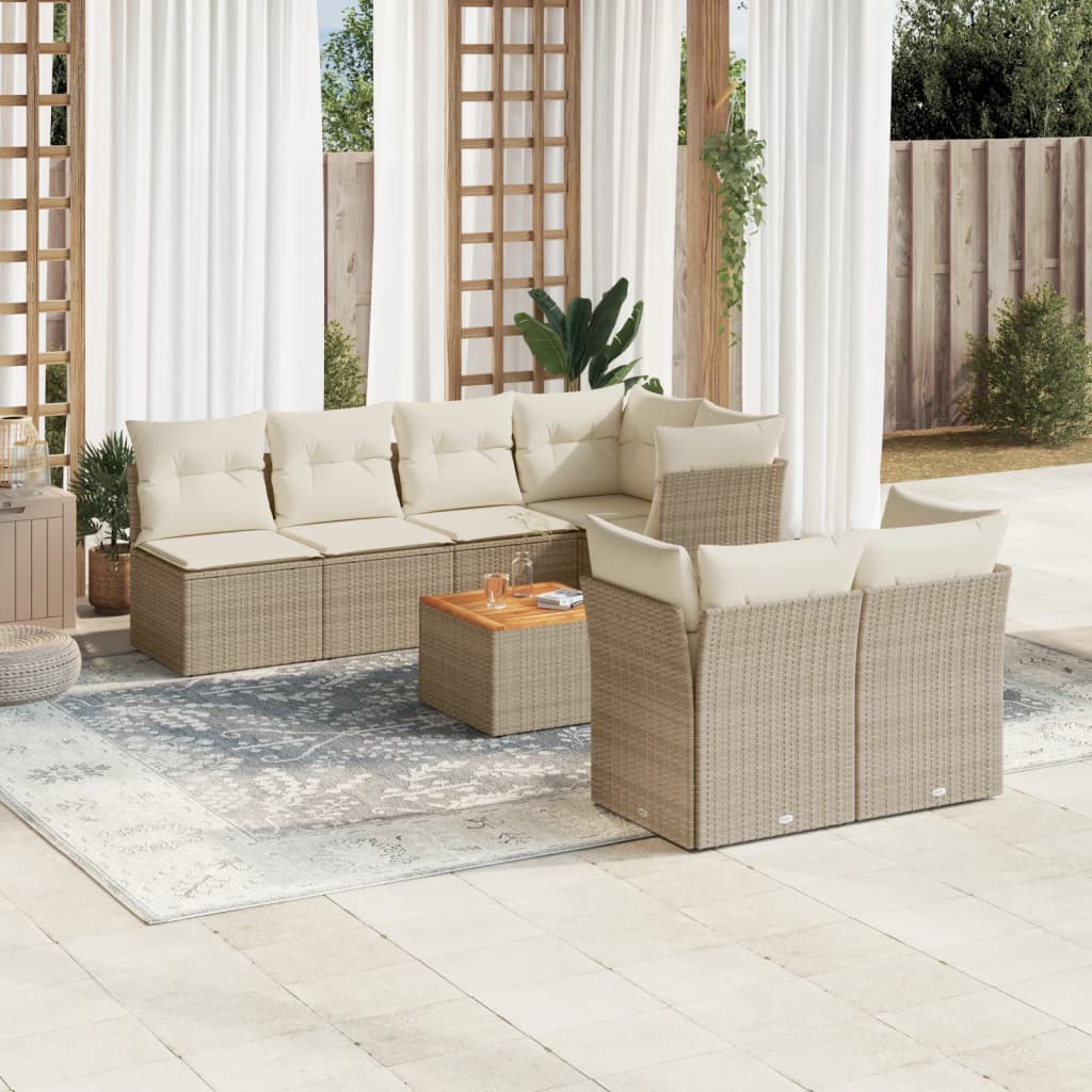 vidaXL 8-tlg. Garten-Sofagarnitur mit Kissen Beige Poly Rattan