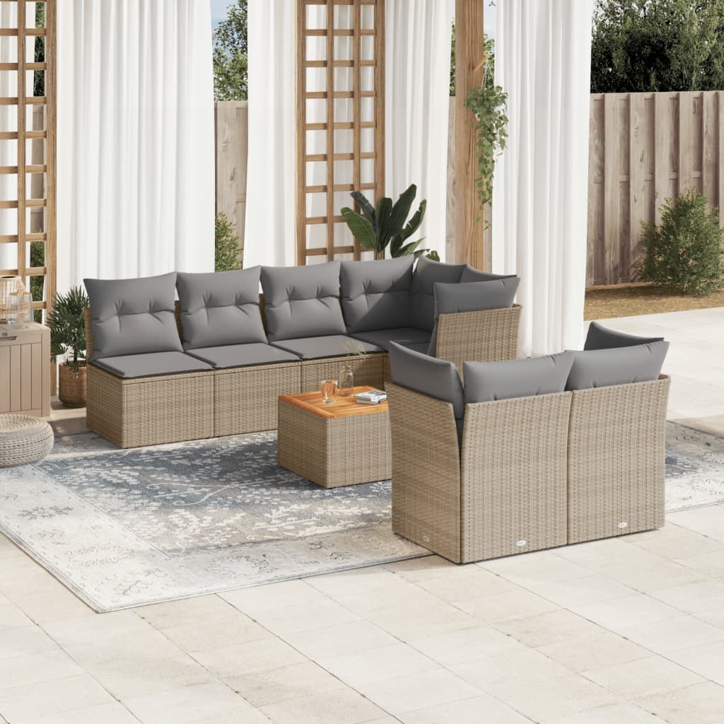 vidaXL 6-tlg. Garten-Sofagarnitur mit Kissen Beige Poly Rattan