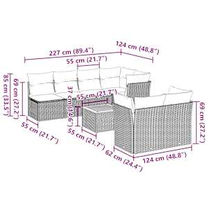 Vrtna sedežna garnitura 8-delna z blazinami siv poli ratan - slika 10