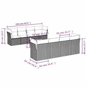 Vrtna sedežna garnitura 9-delna z blazinami črn poli ratan - slika 10