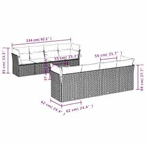 9dílná zahradní sedací souprava s poduškami šedá polyratan - obrázek 10