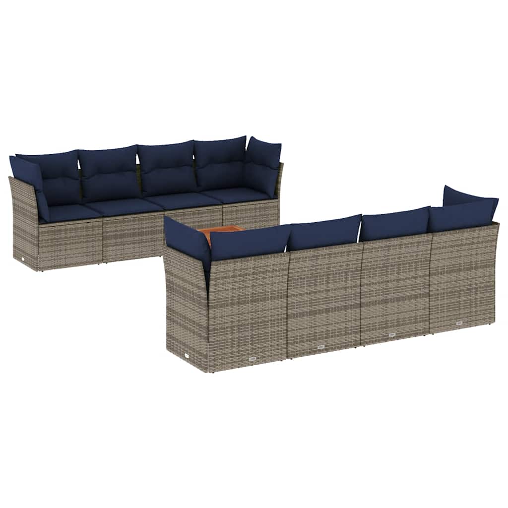 vidaXL Set canapele de grădină cu perne, 9 piese, gri, poliratan
