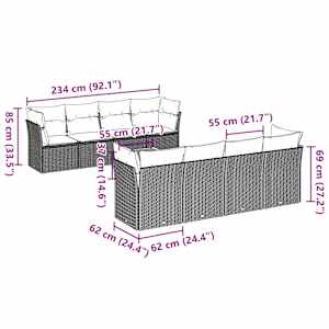 Vrtna sedežna garnitura 9-delna z blazinami siv poli ratan - slika 10