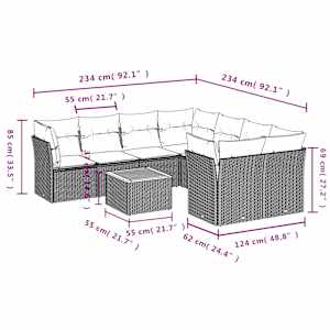 Vrtna sedežna garnitura 9-delna z blazinami črn poli ratan - slika 10