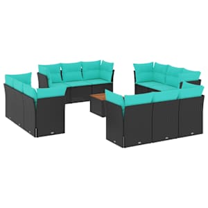 vidaXL 13-osaline aiadiivani komplekt patjadega, must, pol&uuml;rotang