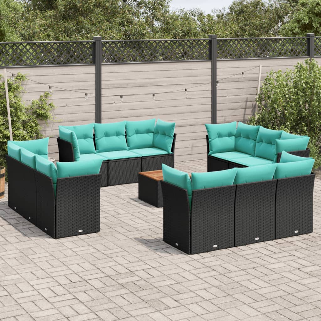 vidaXL Set mobilier de grădină cu perne, 13 piese, negru, poliratan