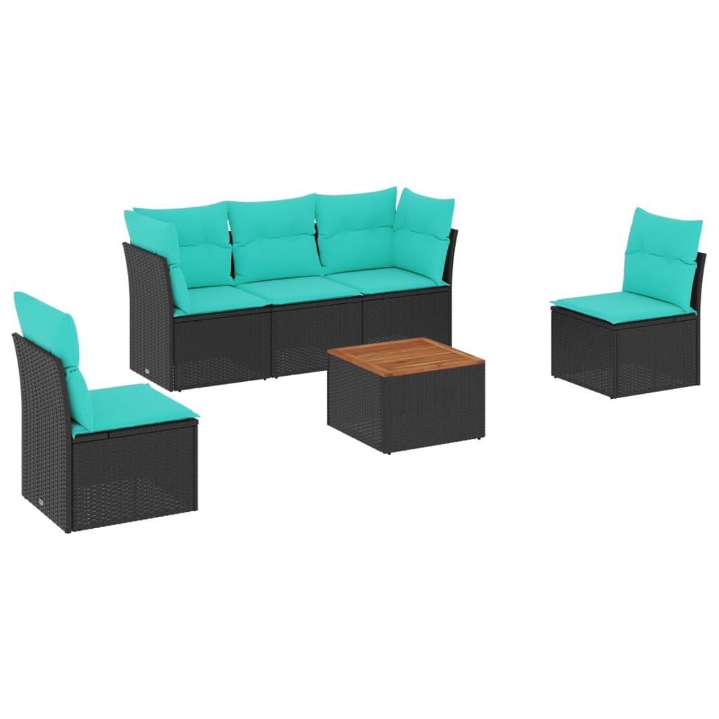 Thumbnail - vidaXL 6-tlg. Garten-Sofagarnitur mit Kissen Schwarz Poly Rattan