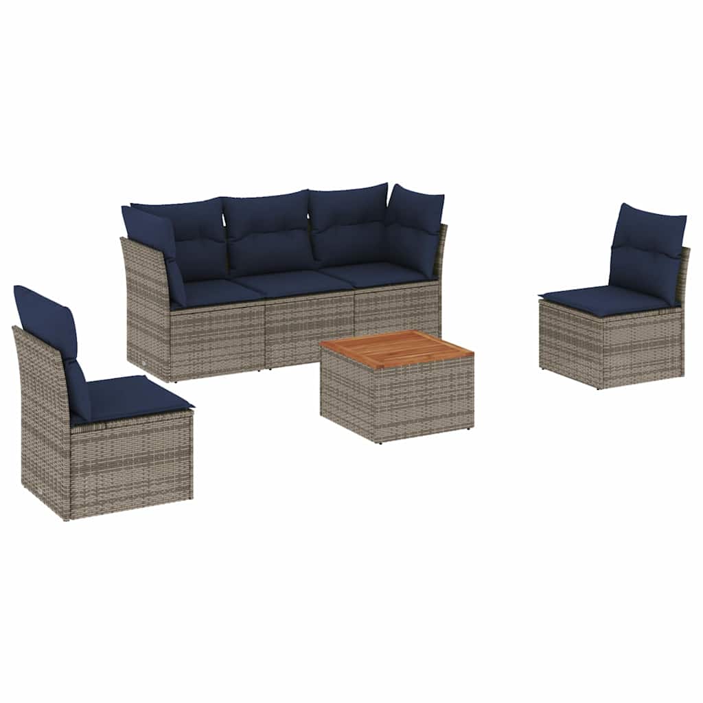 Thumbnail - vidaXL 6-tlg. Garten-Sofagarnitur mit Kissen Grau Poly Rattan