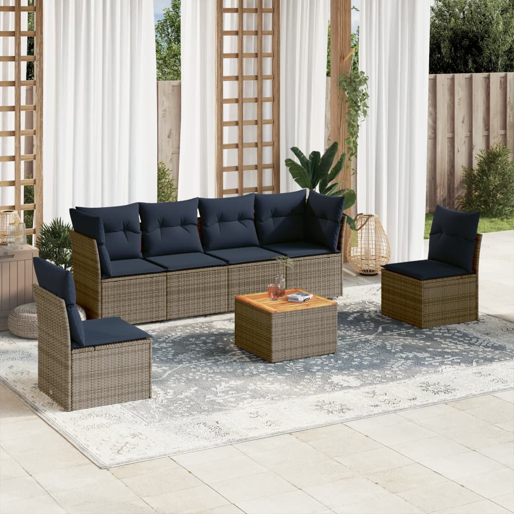 vidaXL 7-tlg. Garten-Sofagarnitur mit Kissen Grau Poly Rattan