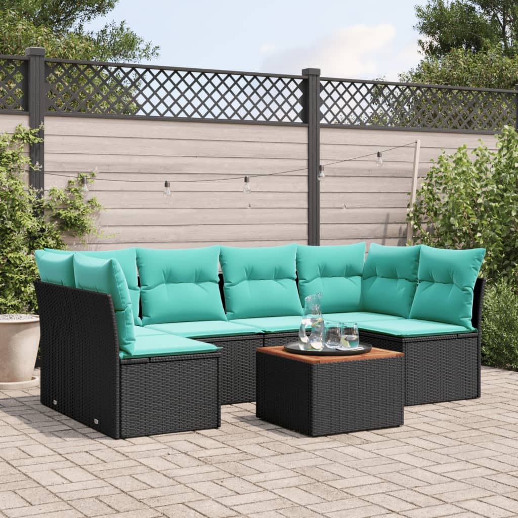 vidaXL Set canapele de grădină cu perne, 7 piese, negru, poliratan