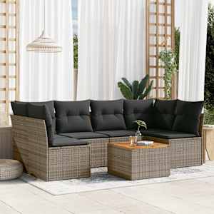 Vrtna sedežna garnitura 7-delna z blazinami siv poli ratan