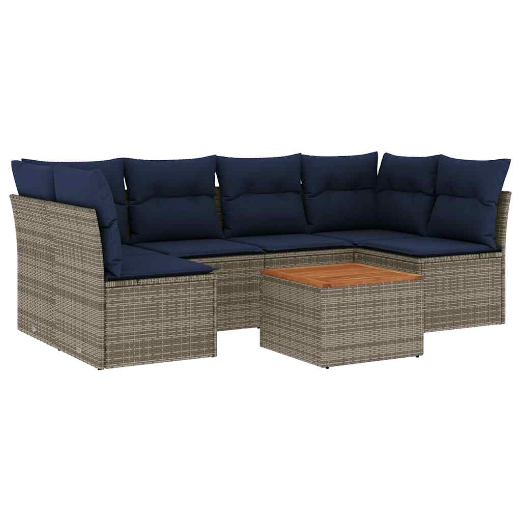Thumbnail - vidaXL 7-tlg. Garten-Sofagarnitur mit Kissen Grau Poly Rattan