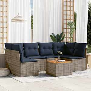 Vrtna sedežna garnitura 7-delna z blazinami siv poli ratan