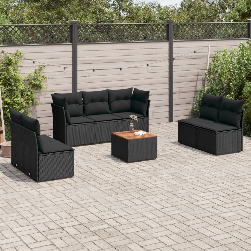 vidaXL 8-tlg. Garten-Sofagarnitur mit Kissen Schwarz Poly Rattan