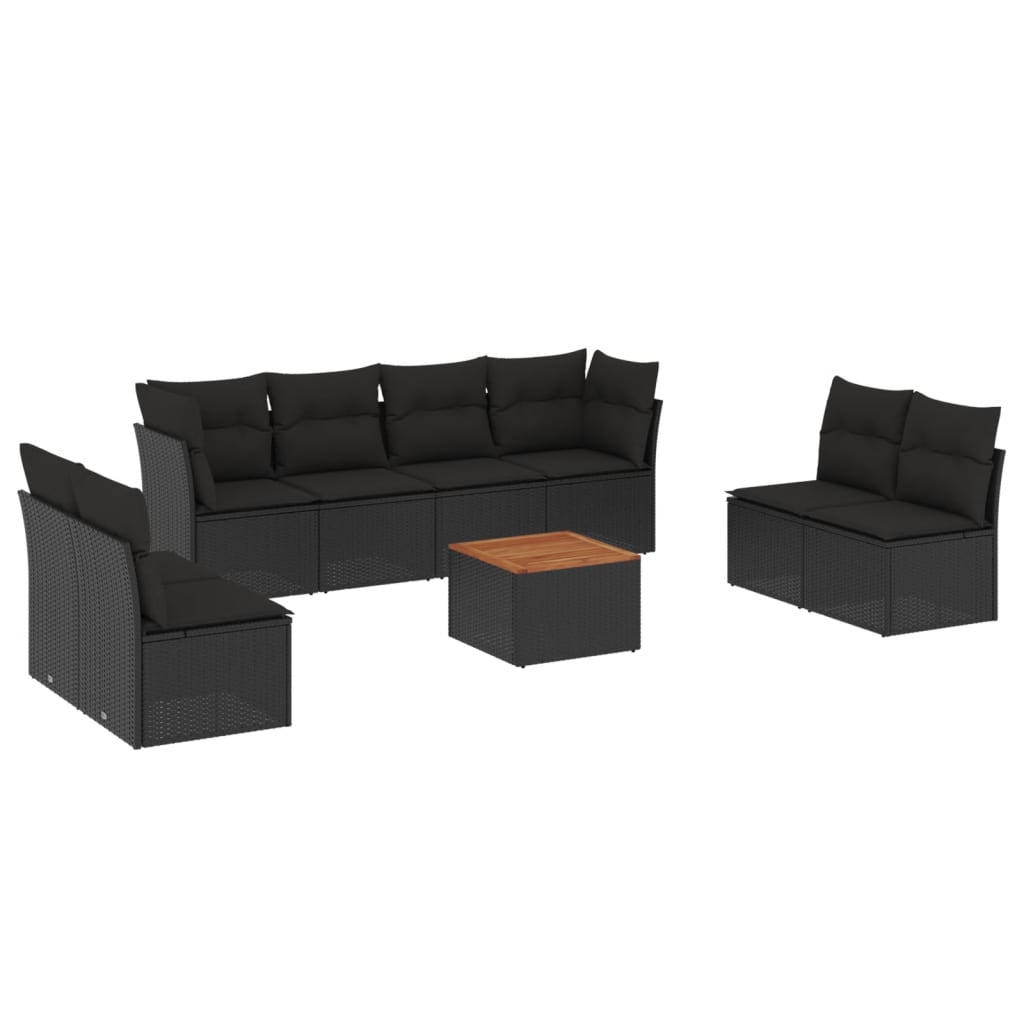 Thumbnail - vidaXL 9-tlg. Garten-Sofagarnitur mit Kissen Schwarz Poly Rattan