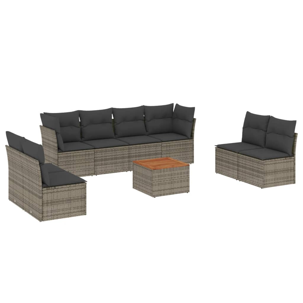 Thumbnail - vidaXL 9-tlg. Garten-Sofagarnitur mit Kissen Grau Poly Rattan