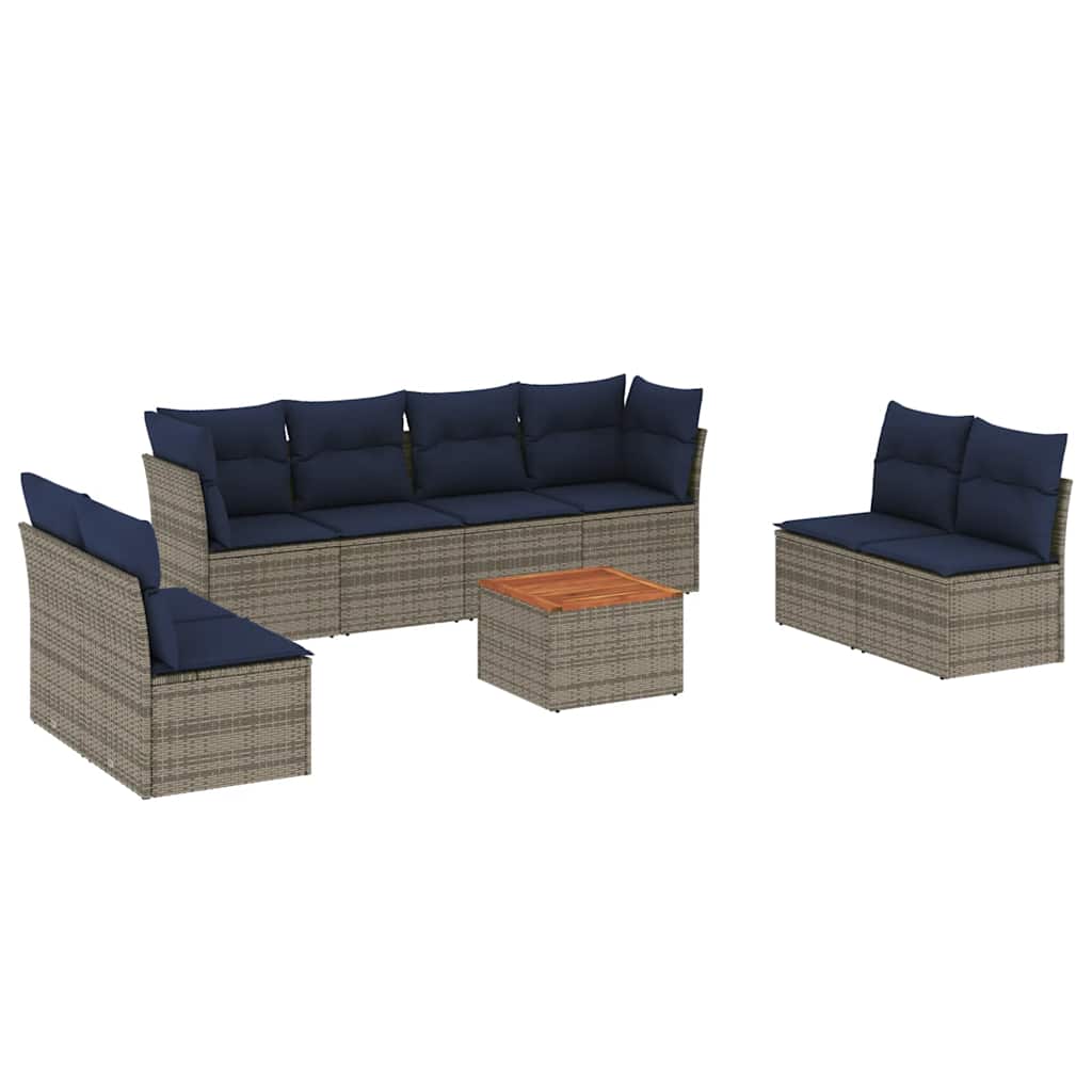 vidaXL Set canapele de grădină cu perne, 9 piese, gri, poliratan