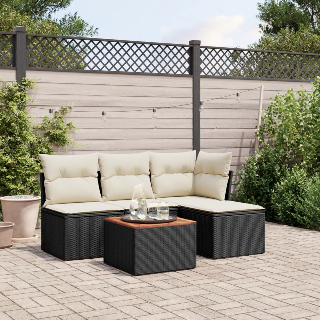 5-tlg. Garten-Sofagarnitur mit Kissen Schwarz Poly Rattan