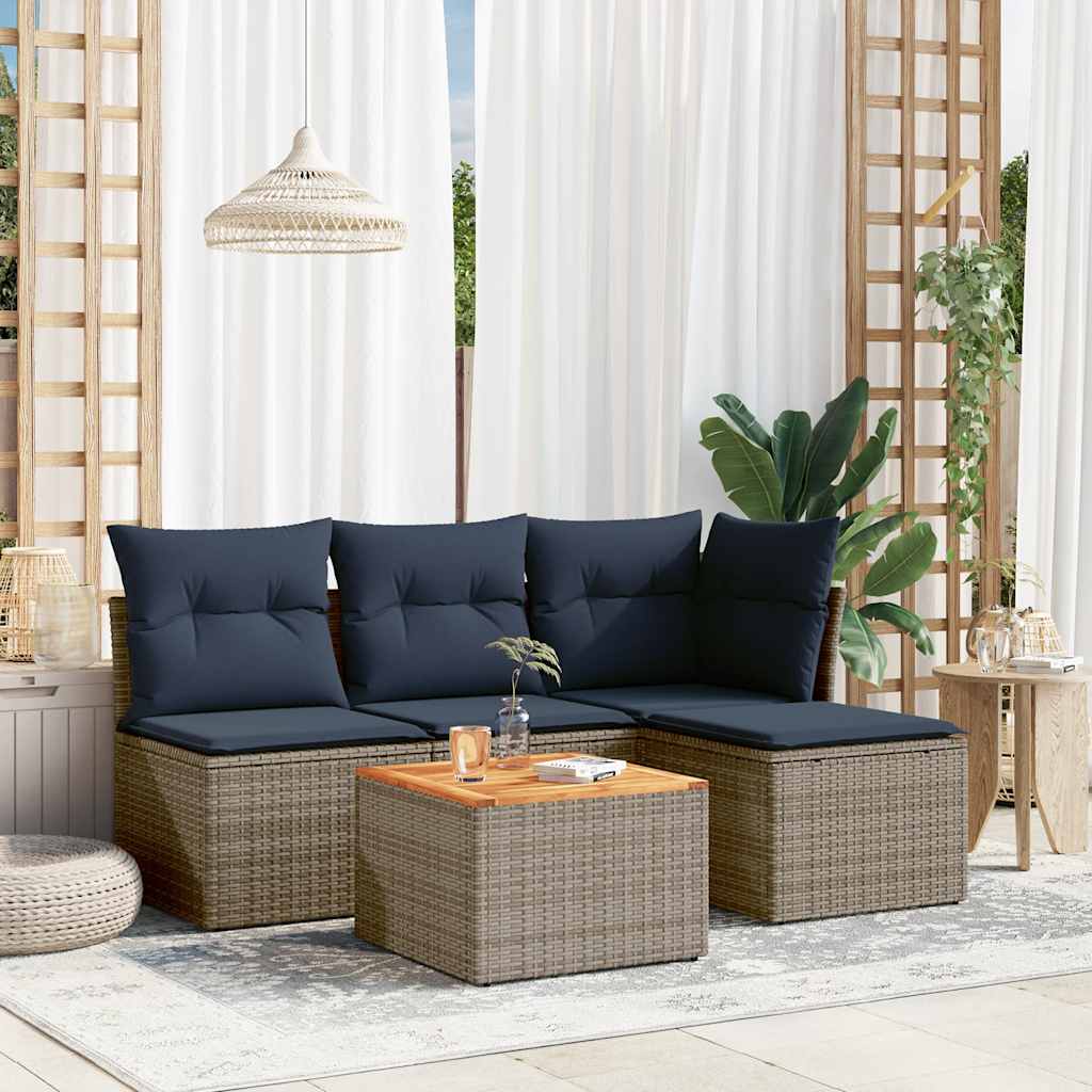 Havesofasæt i grå polyrattan med hynder - 5 dele og opbevaring