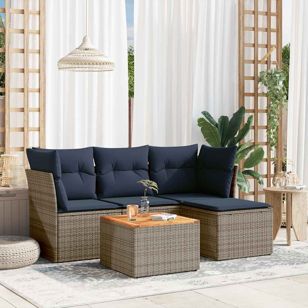 vidaXL 5-teiliges Gartensofa-Set mit Kissen, grau, Polyrattan
