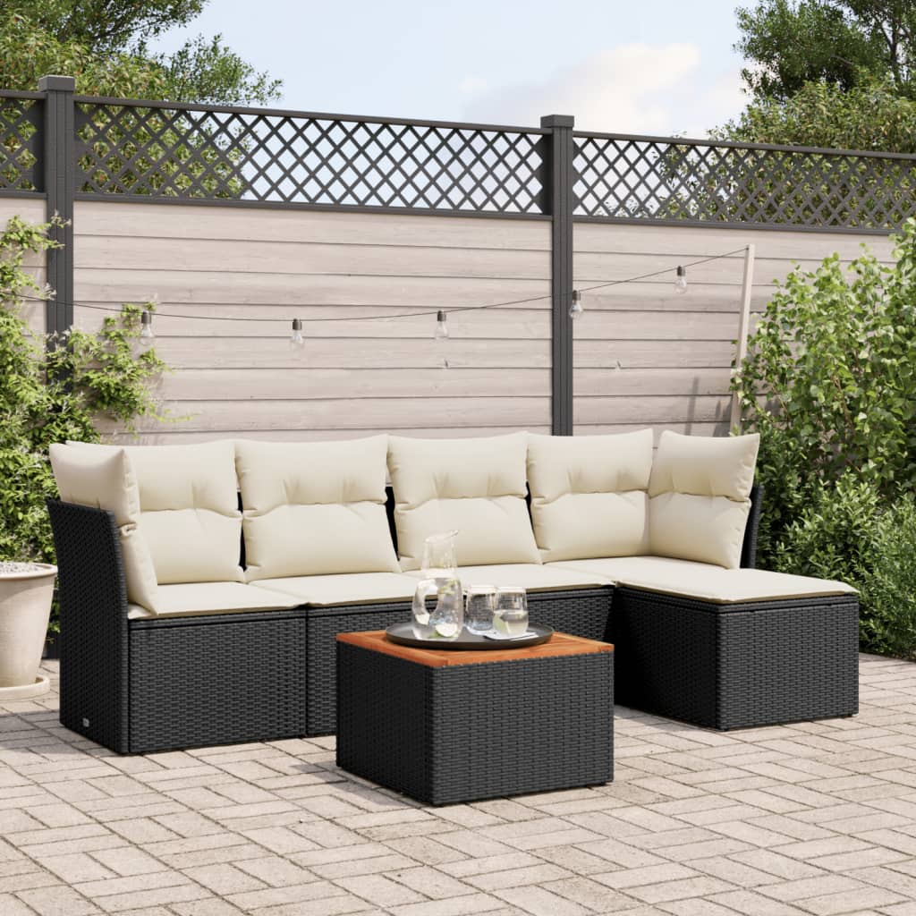 6-tlg. Garten-Sofagarnitur mit Kissen Schwarz Poly Rattan