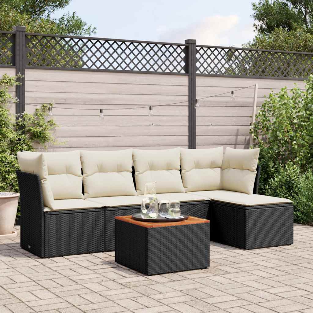 vidaXL Set mobilier de grădină cu perne, 6 piese, negru, poliratan