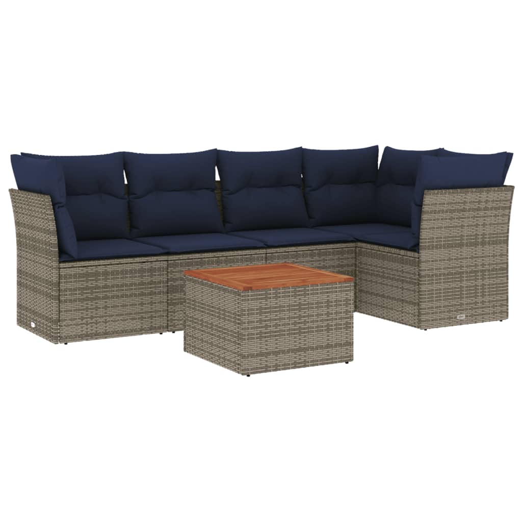 Thumbnail - vidaXL 6-tlg. Garten-Sofagarnitur mit Kissen Grau Poly Rattan