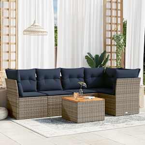 Vrtna sedežna garnitura 6-delna z blazinami siv poli ratan