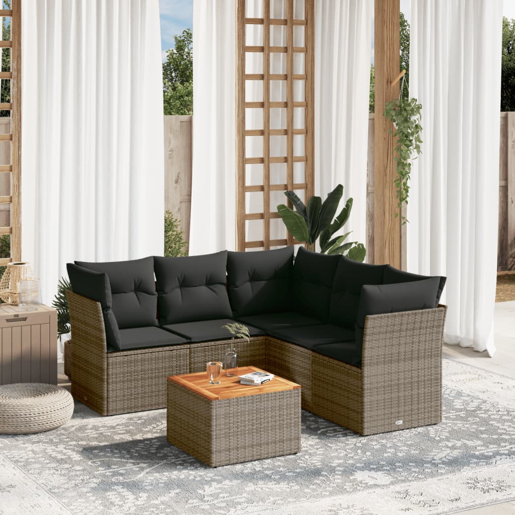 6-tlg. Garten-Sofagarnitur mit Kissen Grau Poly Rattan