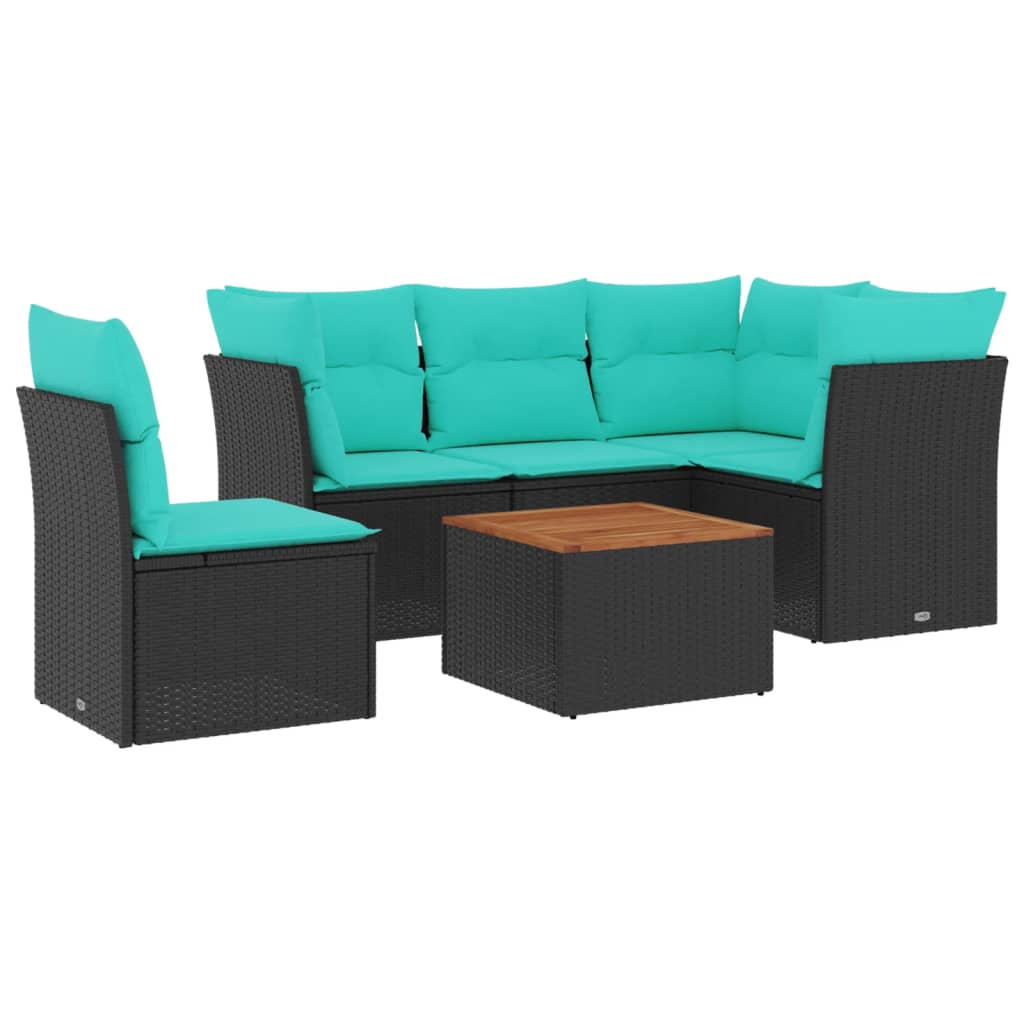 Thumbnail - vidaXL 6-tlg. Garten-Sofagarnitur mit Kissen Schwarz Poly Rattan