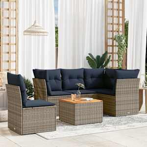 Vrtna sedežna garnitura 6-delna z blazinami siv poli ratan