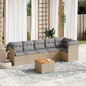 Vrtna sedežna garnitura 7-delna z blazinami bež poli ratan