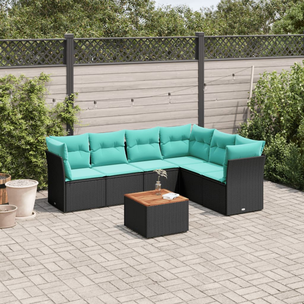 vidaXL Set canapele de grădină cu perne, 7 piese, negru, poliratan
