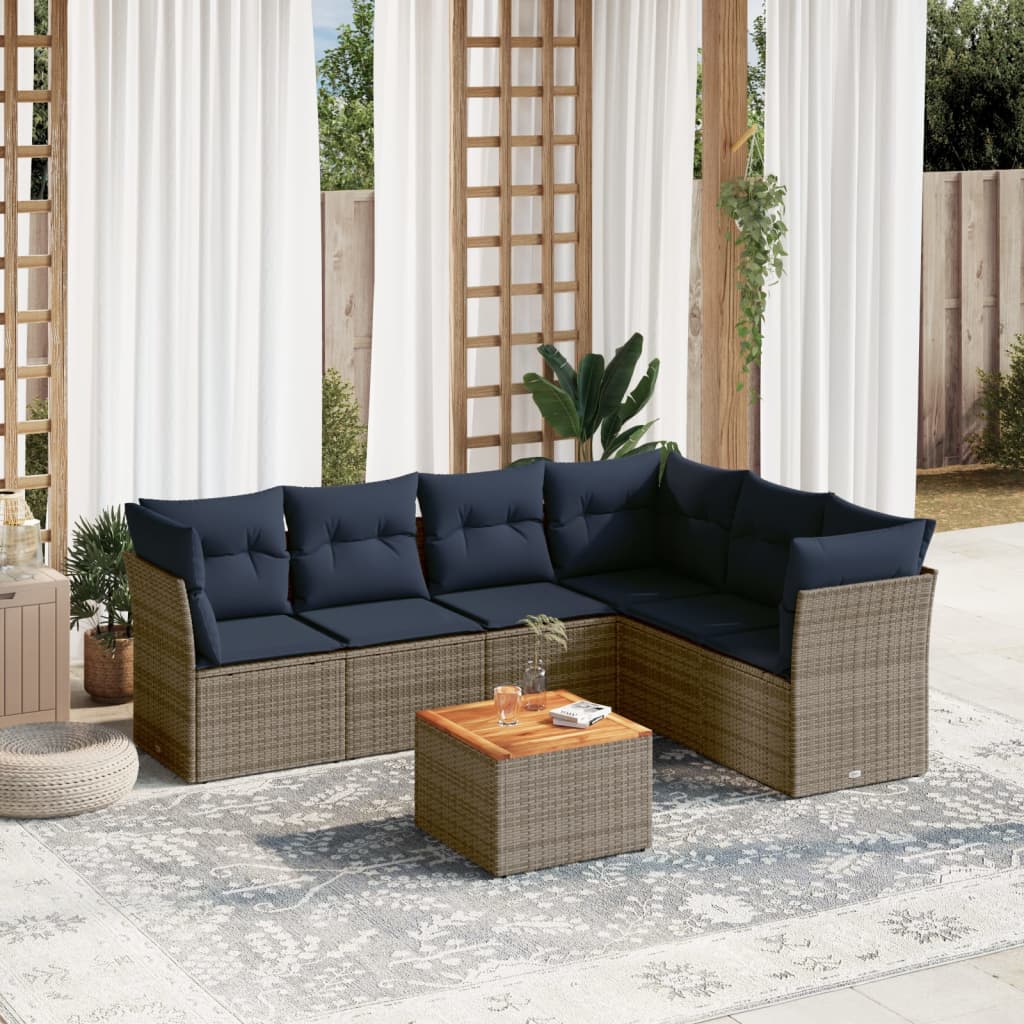 vidaXL 7-tlg. Garten-Sofagarnitur mit Kissen Grau Poly Rattan