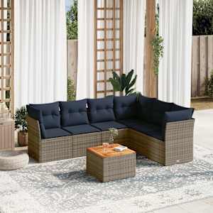 7dílná zahradní sedací souprava s poduškami šedá polyratan - obrázek 1