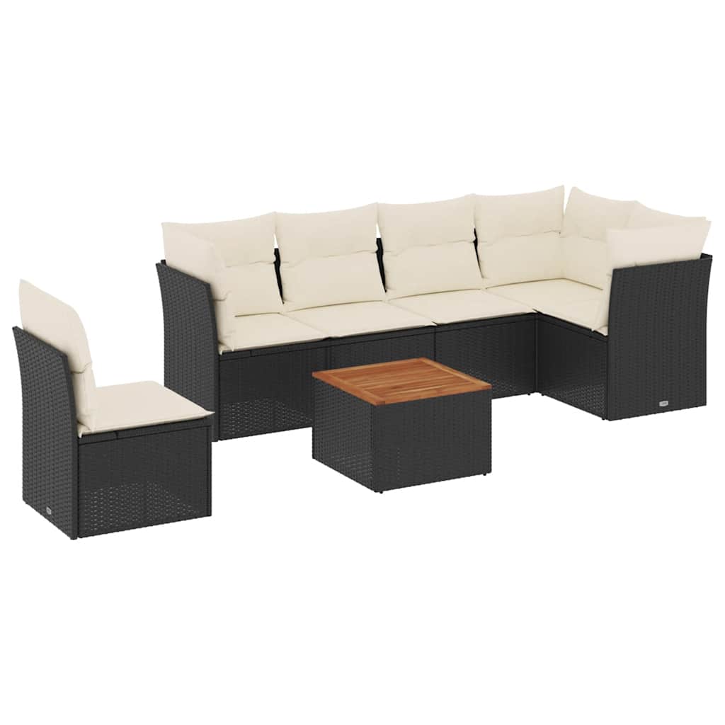 Thumbnail - vidaXL 7-tlg. Garten-Sofagarnitur mit Kissen Schwarz Poly Rattan