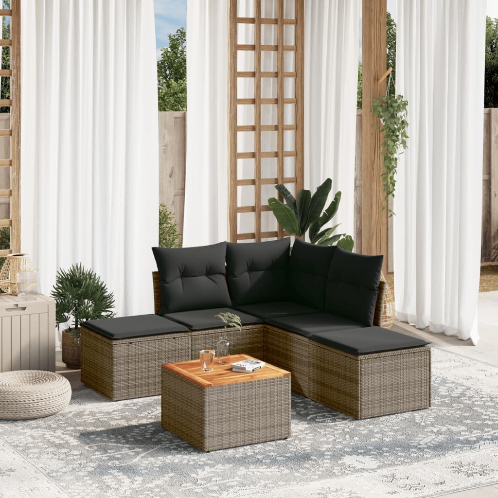 6-tlg. Garten-Sofagarnitur mit Kissen Grau Poly Rattan