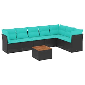 vidaXL 8-osaline aiadiivani komplekt patjadega, must, pol&uuml;rotang