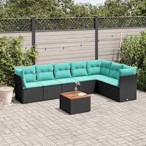 Vrtna sedežna garnitura 8-delna z blazinami črn poli ratan