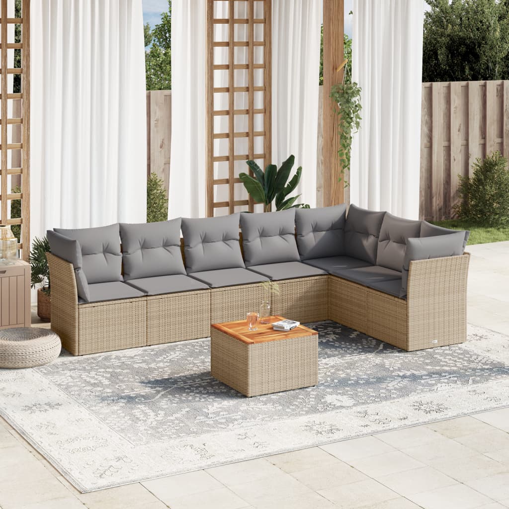 vidaXL 8-tlg. Garten-Sofagarnitur mit Kissen Beige Poly Rattan