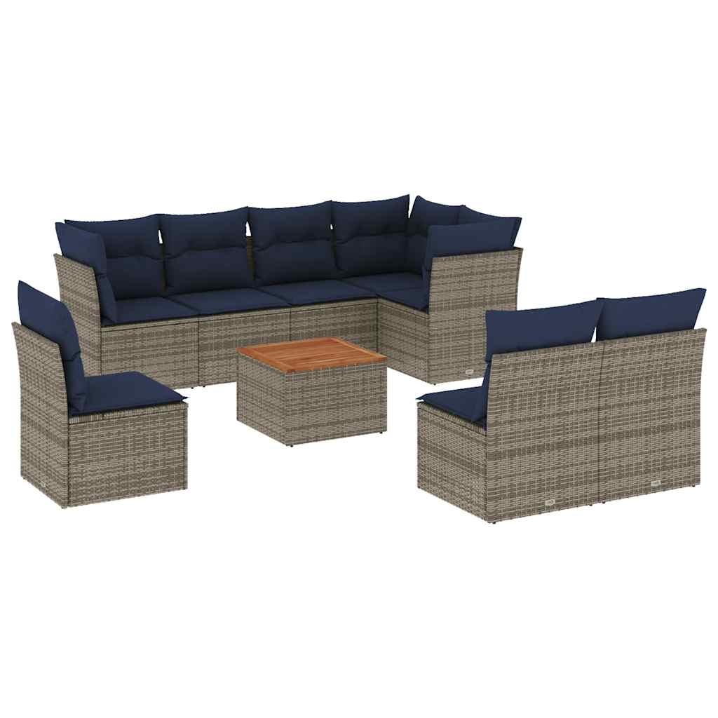 vidaXL 9-delige Loungeset met kussens poly rattan grijs, foto 3