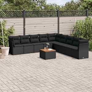 Vrtna sedežna garnitura 10-delna z blazinami črn poli ratan