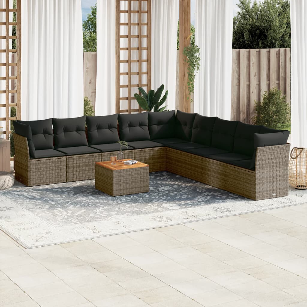 vidaXL 10-tlg. Garten-Sofagarnitur mit Kissen Grau Poly Rattan