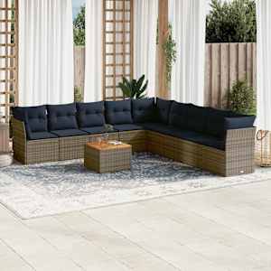 Vrtna sedežna garnitura 10-delna z blazinami siv poli ratan