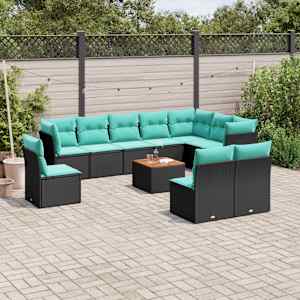 Vrtna sedežna garnitura 11-delna z blazinami črn poli ratan