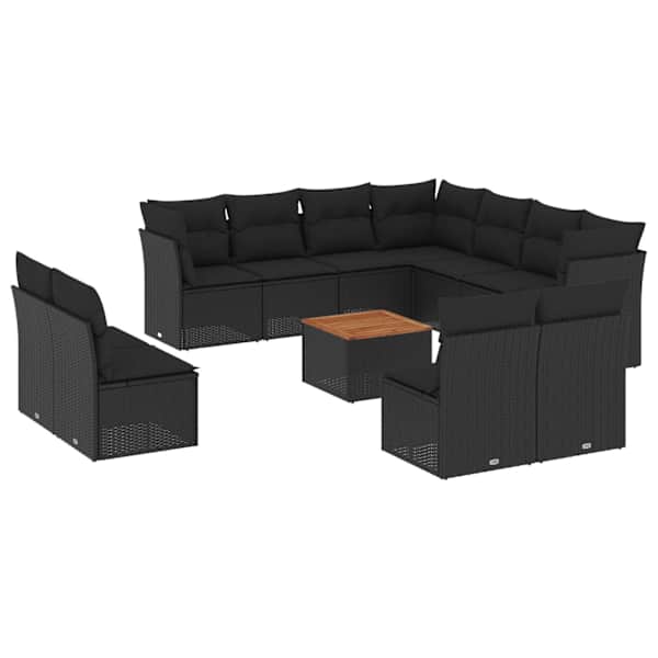 vidaXL 12-osaline aiadiivani komplekt patjadega, must, pol&uuml;rotang