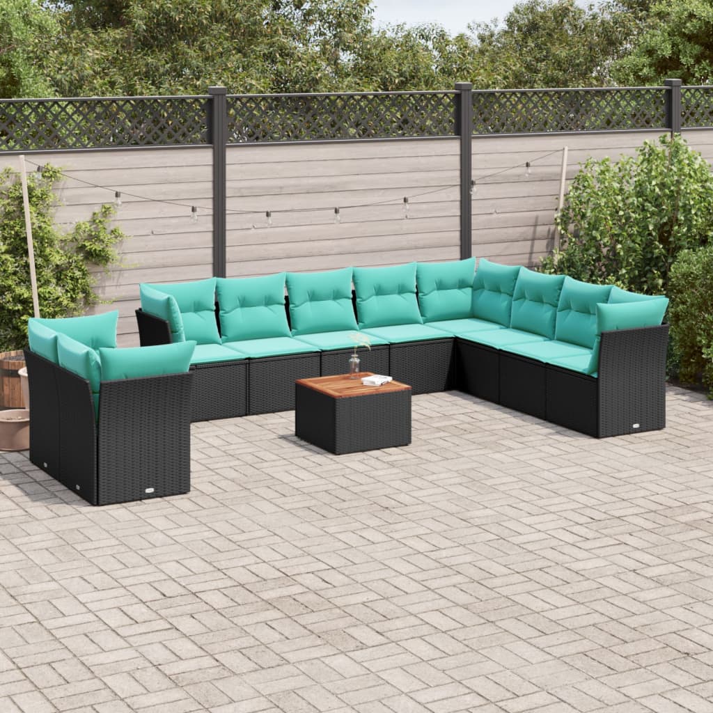 vidaXL Set canapele de grădină cu perne, 11 piese, negru, poliratan