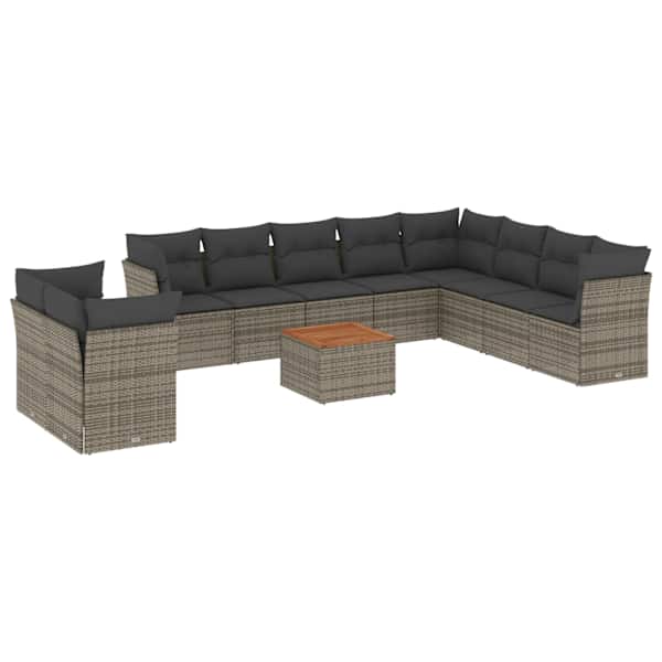 vidaXL 11-osaline aiadiivani komplekt patjadega, hall, pol&uuml;rotang