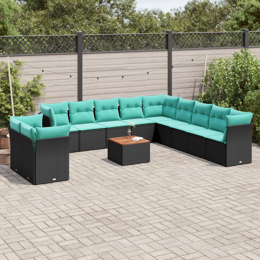 vidaXL Set mobilier de grădină cu perne, 12 piese, negru, poliratan